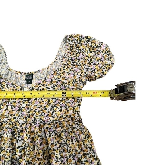 Wild Fable Small Puffy Sleeve Mini Floral Sundress Yellow Pink Faux Buttons, XS - Picture 13 of 16